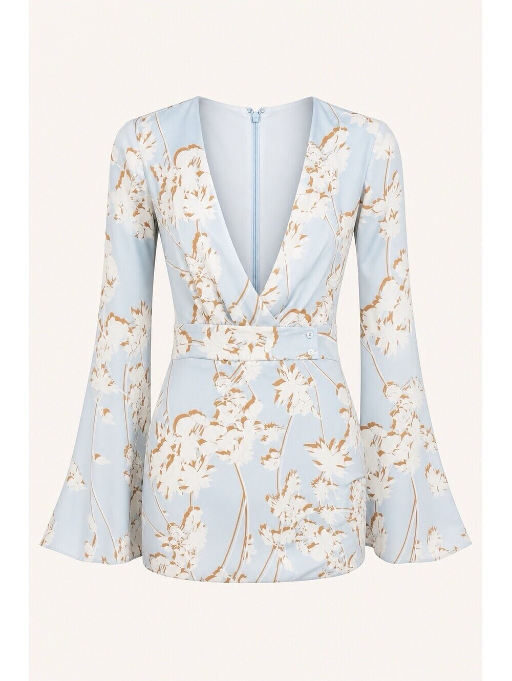 BCBGMAXAZRIA Floral Faux Wrap V-neck Mini Dress Blue/White/Brown Size XS